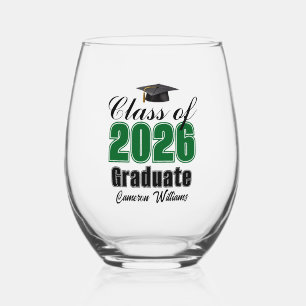 Verre À Vin Sans Pied Diplômé de la promotion verte 2026 personnalisé