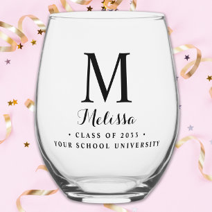 Verre À Vin Sans Pied Diplômé moderne Monogramme personnalisé simple Gra