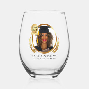 Verre À Vin Sans Pied Diplôme Moderne Personnalisé Photo École Graduatio