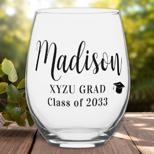Verre À Vin Sans Pied Diplôme Nom personnalisé Année de l'école Diplôme
