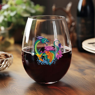 Verre À Vin Sans Pied Dragon d'eau chinois Poisson Koi
