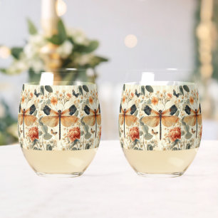 Verre À Vin Sans Pied Dragonfly Art Déco, roses roses
