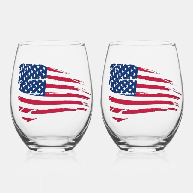 Verre À Vin Sans Pied Drapeau américain tatoué (Recto)