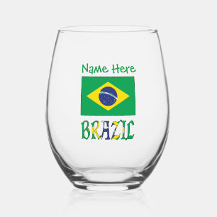Verre À Vin Sans Pied Drapeau du Brésil personnalisé