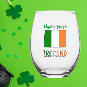 Verre À Vin Sans Pied Drapeau irlandais d'Irlande personnalisation verte