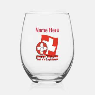 Verre À Vin Sans Pied Drapeau suisse Soccer Ball Personnalisation rouge