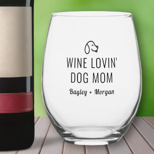 Verre À Vin Sans Pied Drôle Vin Aimant Chien Maman Noms Personnalisés
