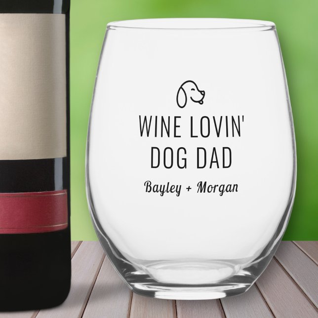 Verre À Vin Sans Pied Drôle Vin Aimant Chien Papa Nom Personnalisé (Créateur téléchargé)