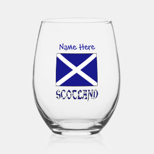 Verre À Vin Sans Pied Écosse Drapeau Écossais Bleu Personnalisation 