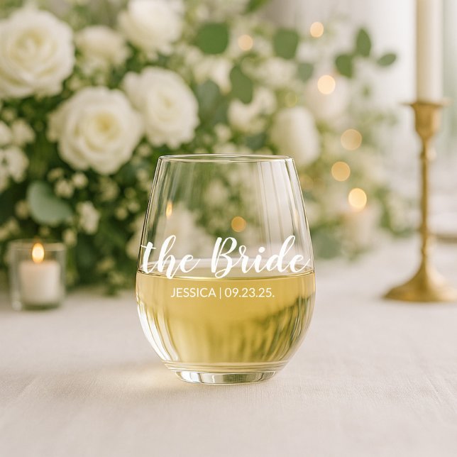 Verre À Vin Sans Pied Écriture Élégante La Mariée Vin de Mariage Personn (Créateur téléchargé)