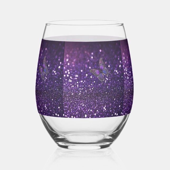 Verre À Vin Sans Pied Élégance Enchantante : Le papillon pourpre (Recto)