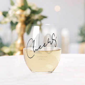 Verre À Vin Sans Pied Elegant Black and White Forty 40th Birthday