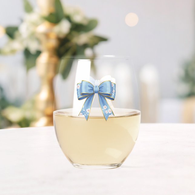 Verre À Vin Sans Pied Elegant Blue Bow Engagement Party Invitation (Insitu (Mariage))