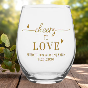Verre À Vin Sans Pied Élégant Cheers À Aimer Personnalisé Coeurs Or Mari