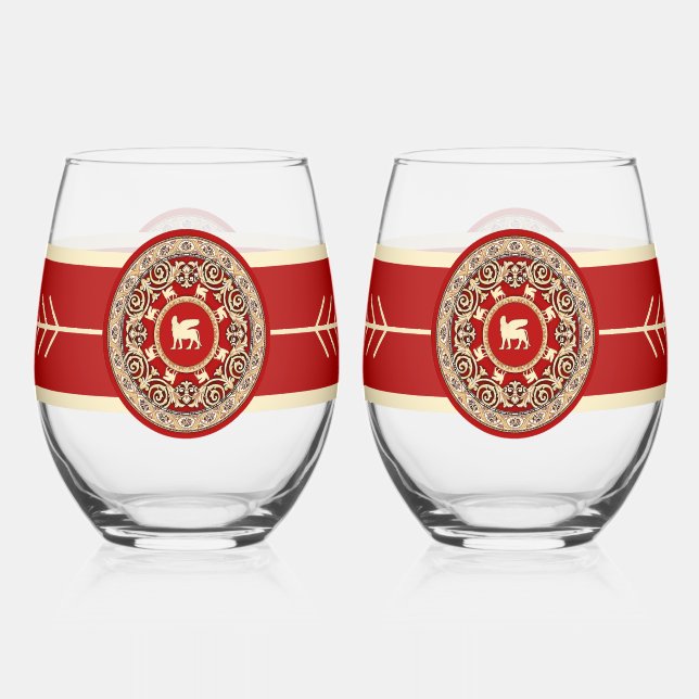 Verre À Vin Sans Pied Élégant ensemble Lamassu (Recto)