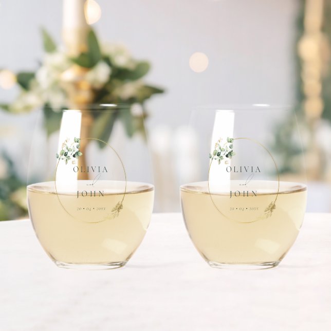 Verre À Vin Sans Pied Elegant Gold Green Eucaliptus Wedding  (Insitu (Mariage))