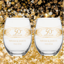 Verre À Vin Sans Pied Elégant Golden 50th Anniversary cadeau personnalis