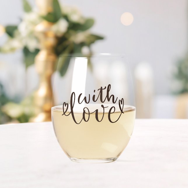 Verre À Vin Sans Pied Elegant Handwritten With Love Script (Insitu (Mariage))
