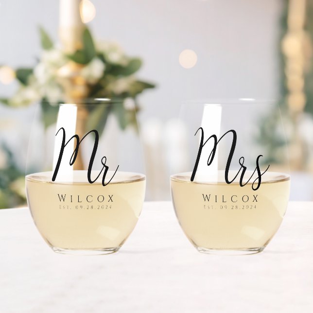 Verre À Vin Sans Pied Élégant M. & Mme (Insitu (Mariage))