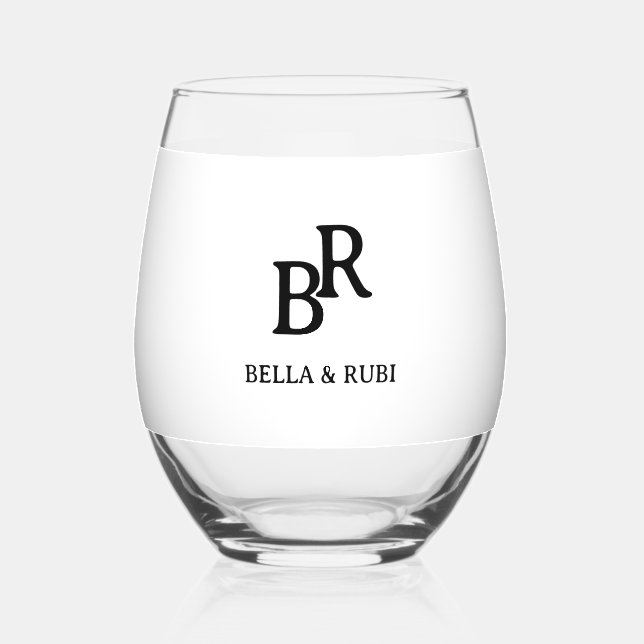 Verre À Vin Sans Pied Elegant Minimal Wedding Monogram Stemless Wine Gla (Recto)