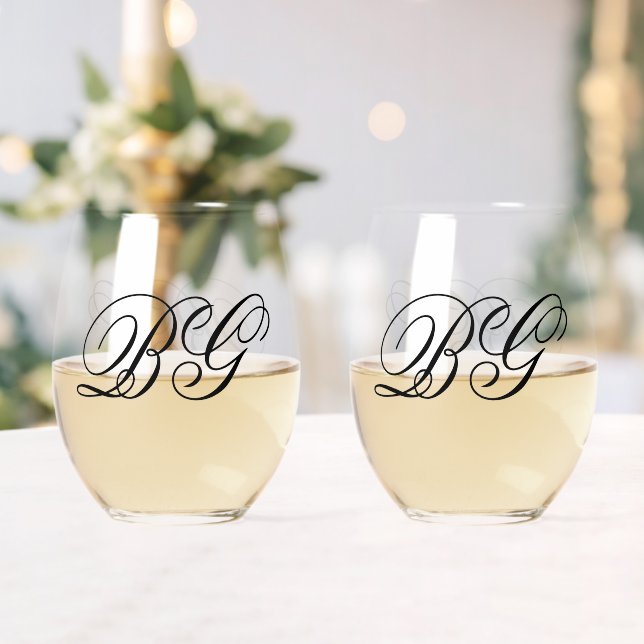 Verre À Vin Sans Pied Élégant minimaliste noir blanc Mariage (Insitu (Mariage))