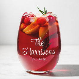 Verre À Vin Sans Pied Élégant Monogramme de famille de script blanc