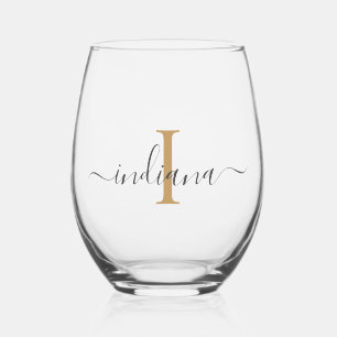 Verre À Vin Sans Pied Élégant Monogramme de script minimaliste