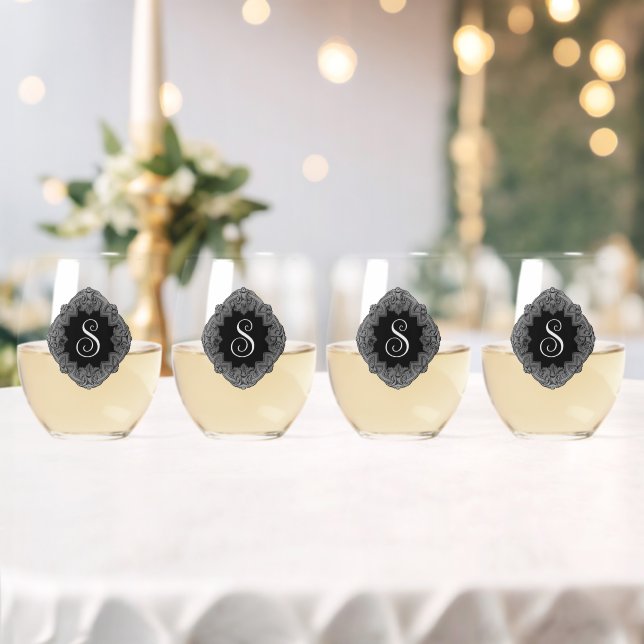Verre À Vin Sans Pied Élégant, Monogramme Initial (Insitu (Mariage))