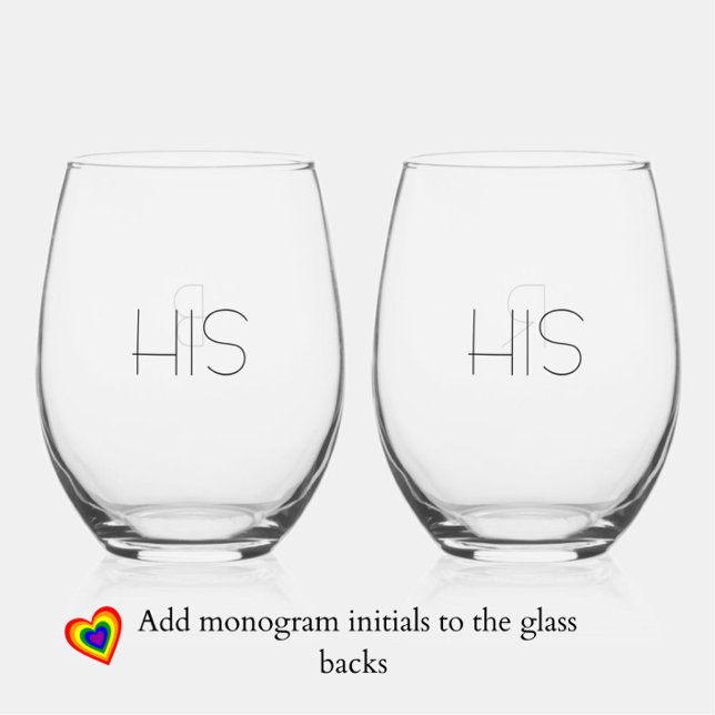 Verre À Vin Sans Pied Élégant Monogramme moderne "Son + Son" Couple Gay (Modern, elegant stemless wine glasses, for the modern, elegant gay couple! Add monogram initials.)