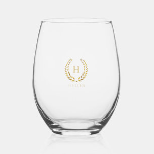 Verre À Vin Sans Pied Élégant or Laurel Wreath Custom Monogramme