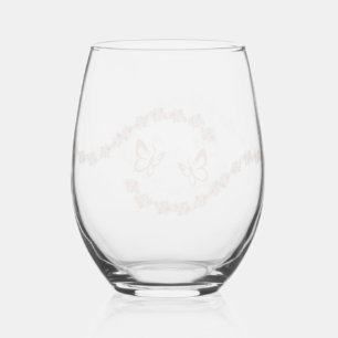Verre À Vin Sans Pied Élégant papillon fleuri Overlay Fleurs mariage