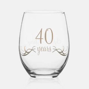 Verre À Vin Sans Pied Élégant personnalisé 40e anniversaire Keepsaké cad
