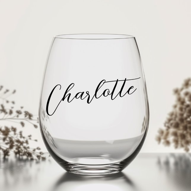 Verre À Vin Sans Pied Élégant script de calligraphie de nom (Elegant name calligraphy script stemless wine glass)