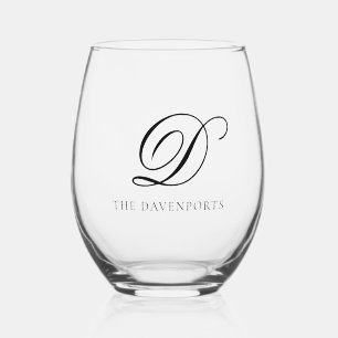 Verre À Vin Sans Pied Élégant simple Monogramme Mariage Keepsaké