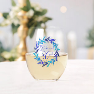 Verre À Vin Sans Pied Elégante couronne bleue 80e fête d'anniversaire