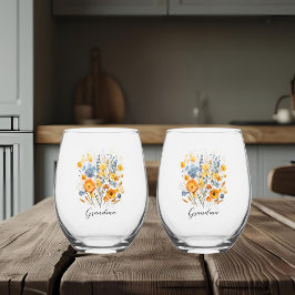 Verre À Vin Sans Pied Ensemble floral personnalisé pour grand-mère