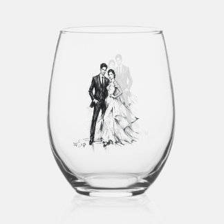 Verre À Vin Sans Pied Esquisse au fusain de couple de mode moderne pour 