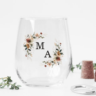 Verre À Vin Sans Pied Ethereal Elegance Boho Wreath Mariage Monogramme