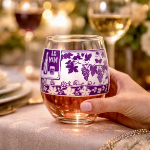 Verre À Vin Sans Pied Étiquette de vin français vintage   Vignoble rusti