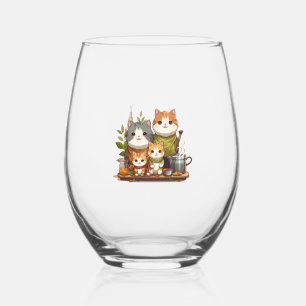 Verre À Vin Sans Pied Famille de chats mignons