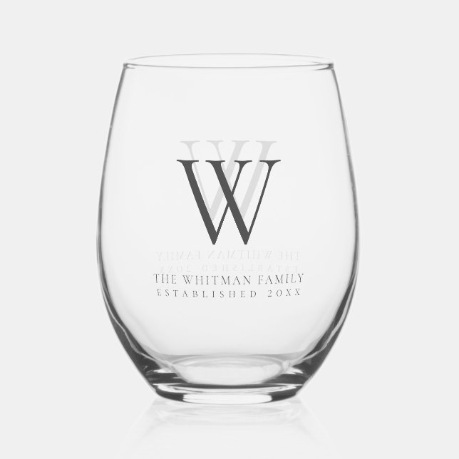 Verre À Vin Sans Pied Famille Monogramme Nom Charbon Moderne (Recto)