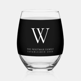 Verre À Vin Sans Pied Famille Monogramme Nom Modern Black