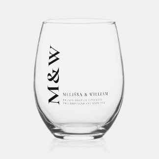 Verre À Vin Sans Pied Famille Monogramme Nom Modern Black