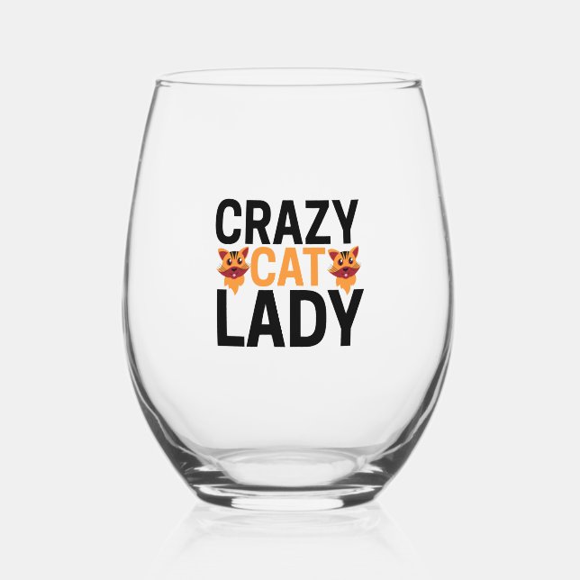 Verre À Vin Sans Pied Femme de chat folle (Recto)