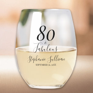 Verre À Vin Sans Pied Fête d'anniversaire quatre-vingts ans et fabuleuse