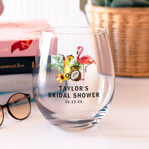 Verre À Vin Sans Pied Fête des mariées de Flamant rose tropical