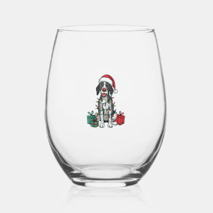 Verre À Vin Sans Pied Feu de Noël Éclairage Santa Chapeau Pointing Chien