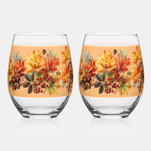 Verre À Vin Sans Pied Feuilles d'automne Berries Pinecones