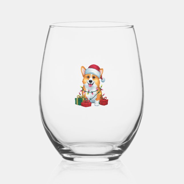 Verre À Vin Sans Pied Feux de Noël Feu de Noël Corgi Chien Noël _1 (Recto)