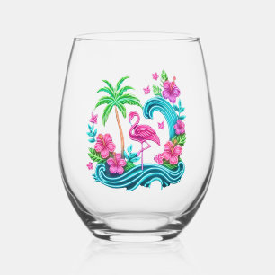 Verre À Vin Sans Pied Flamant rose de néon tropical